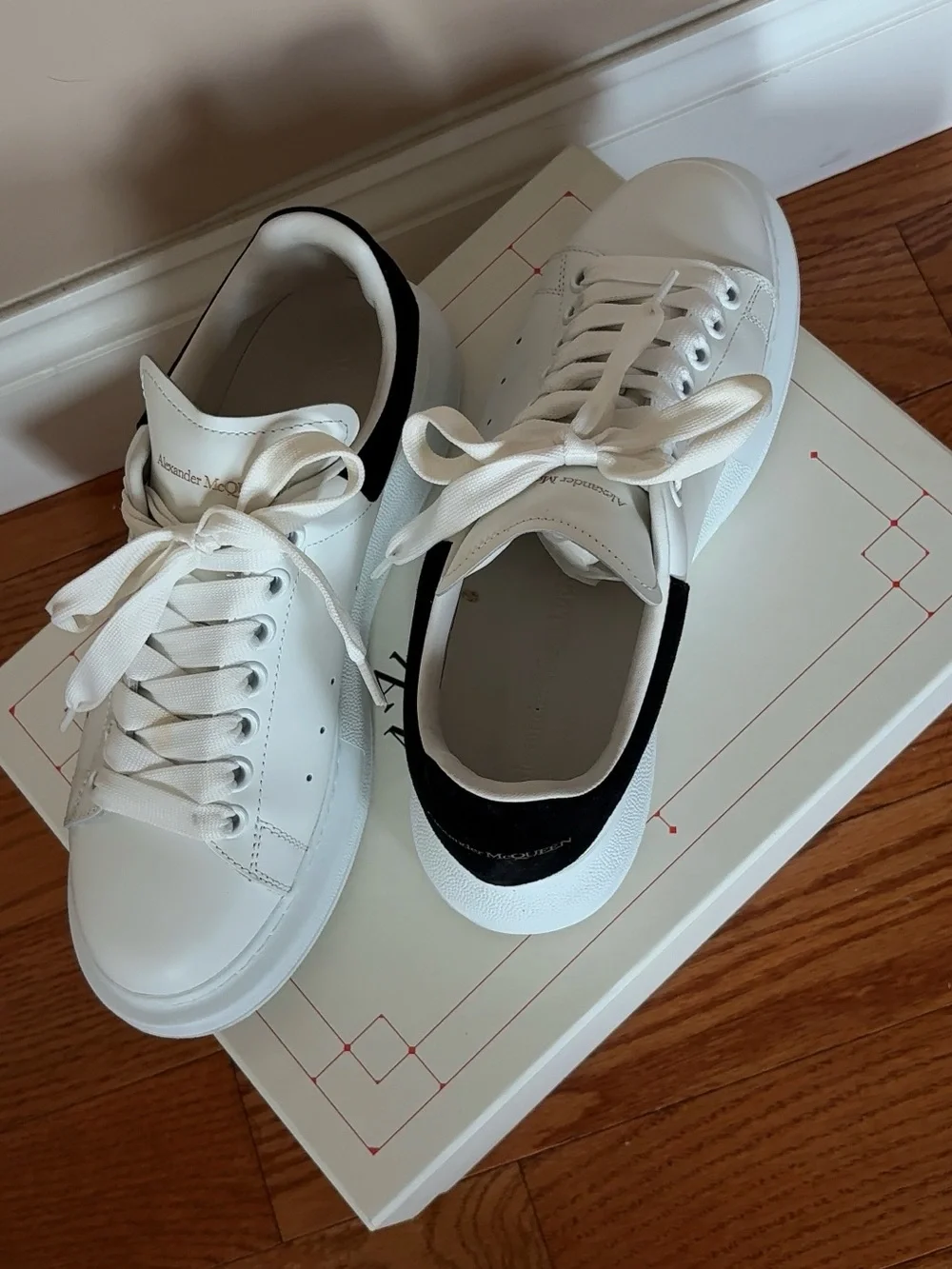 Alexander McQueen White Leather Sneakers with Black Heel Tab
